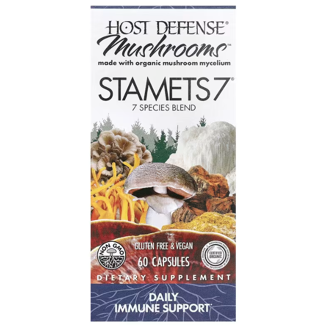 Підтримка імунітету Fungi Perfecti Immune Support STAMETS 7 Host Defense щоденна суміш із 7 видів грибів, 60 вегетаріанських капсул (FPI-03702)