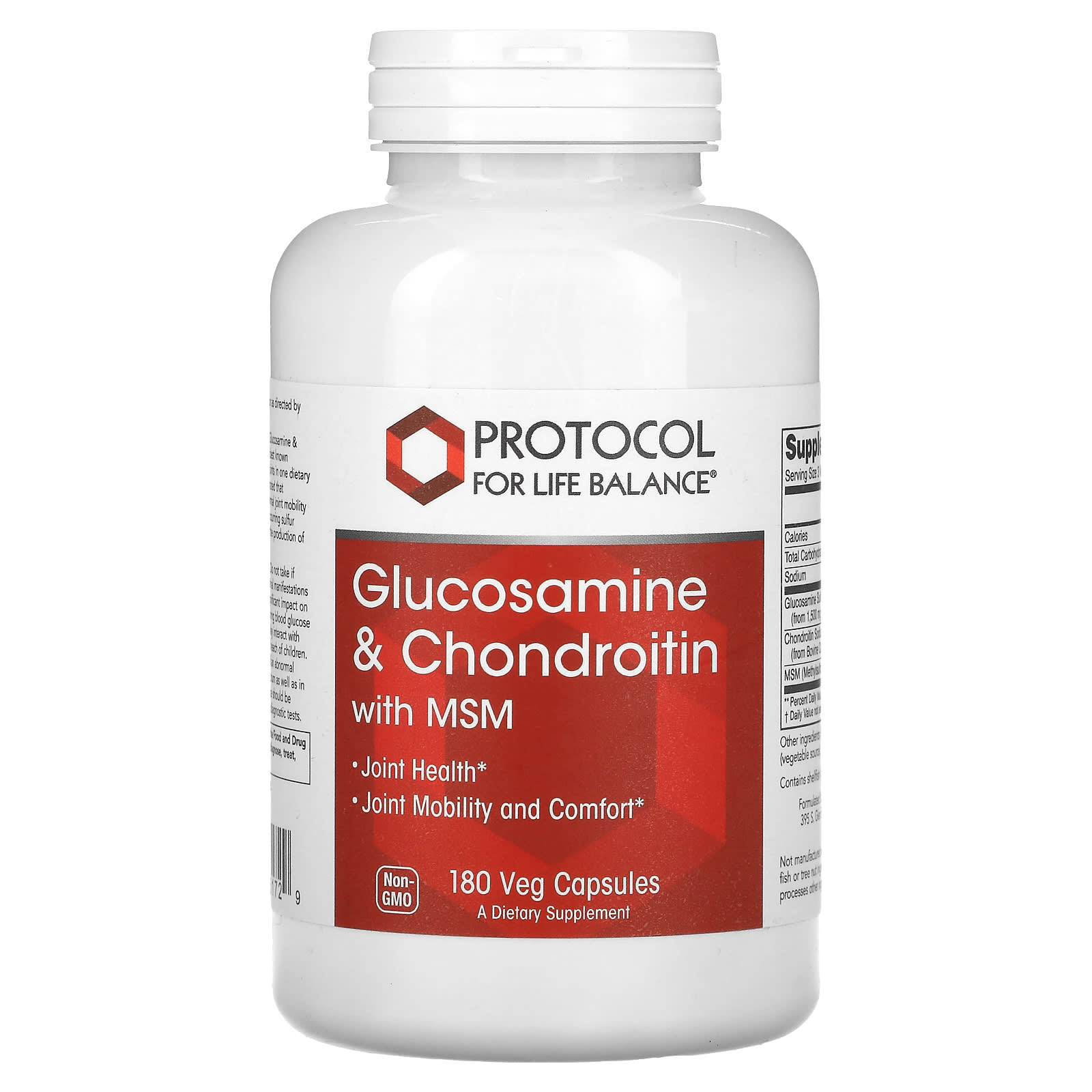 Глюкозамін та хондроїтин з МСМ Protocol for Life Balance Glucosamine & Chondroitin with MSM підтримка суглобів, 180 капсул (PRT-13172)