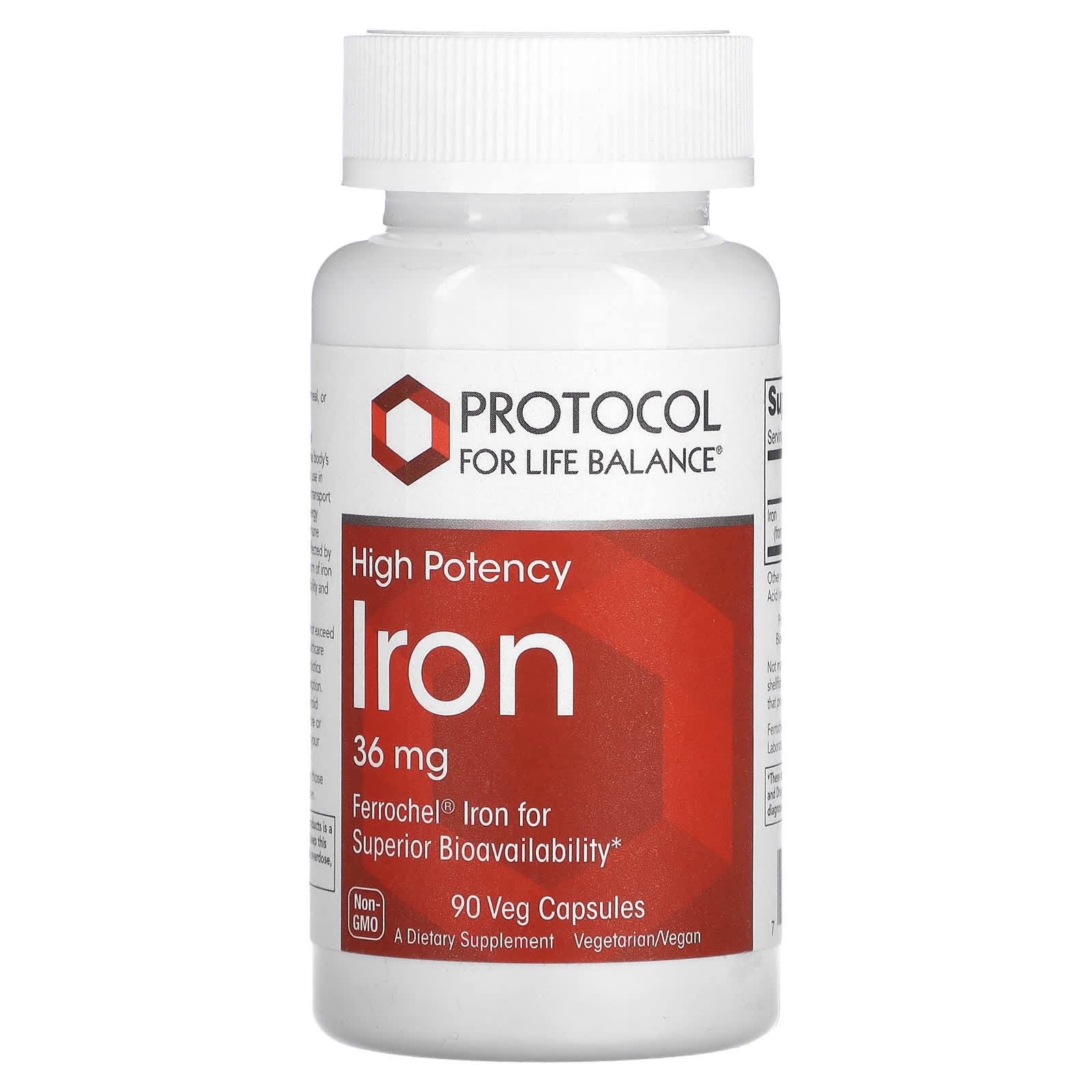 Залізо Protocol for Life Balance Iron висока ефективність 36 мг, 90 веганських капсул (PRT-11444)