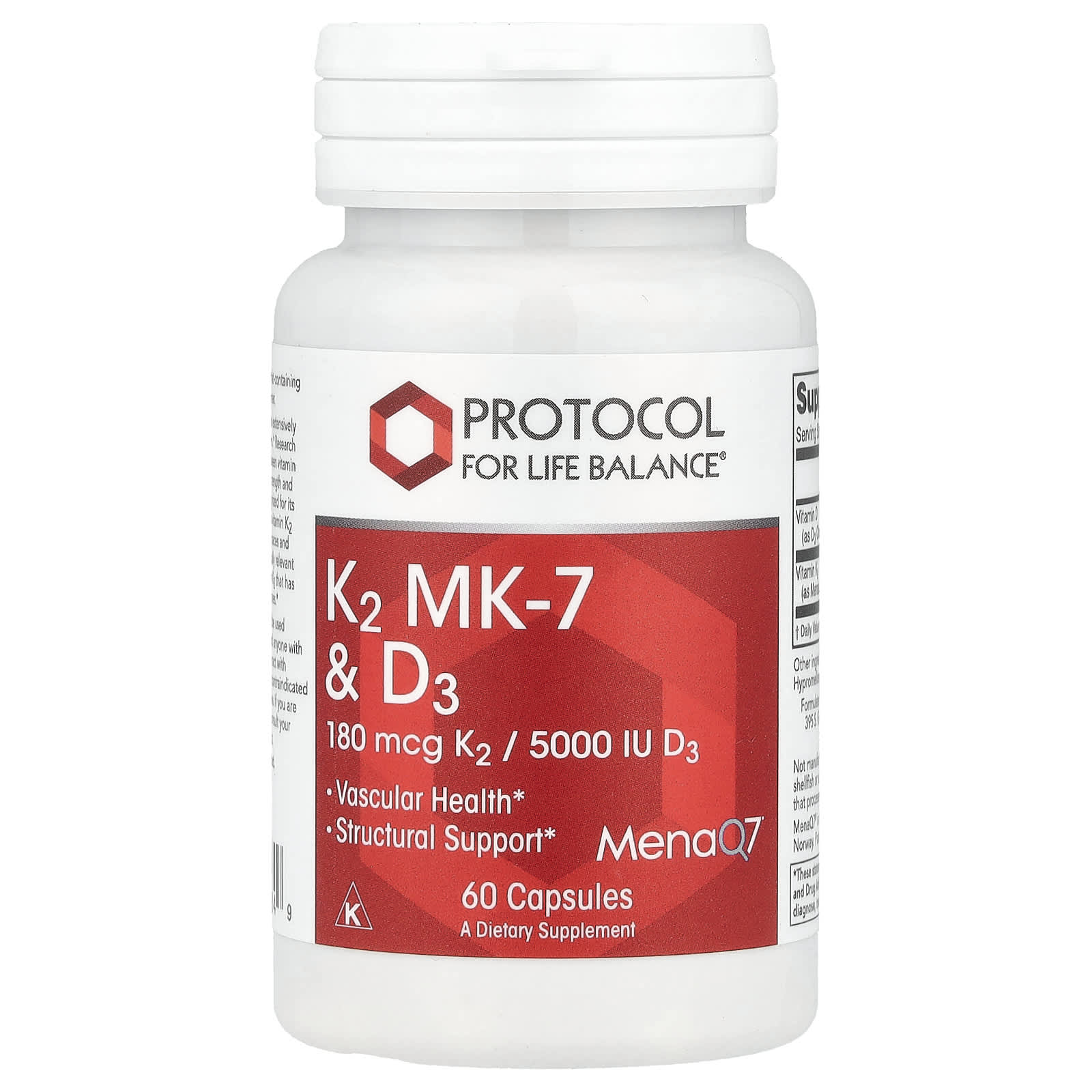 Вітаміни K2 (MK-7) та Д3 Protocol for Life Balance K2 MK-7 & D3, 60 капсул (PRT-10384)