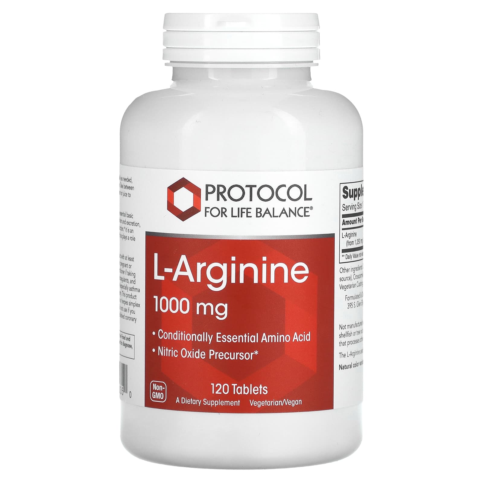 L-аргінін Protocol for Life Balance L-Arginine 1000 мг, 120 веганських таблеток (PRT-10035)