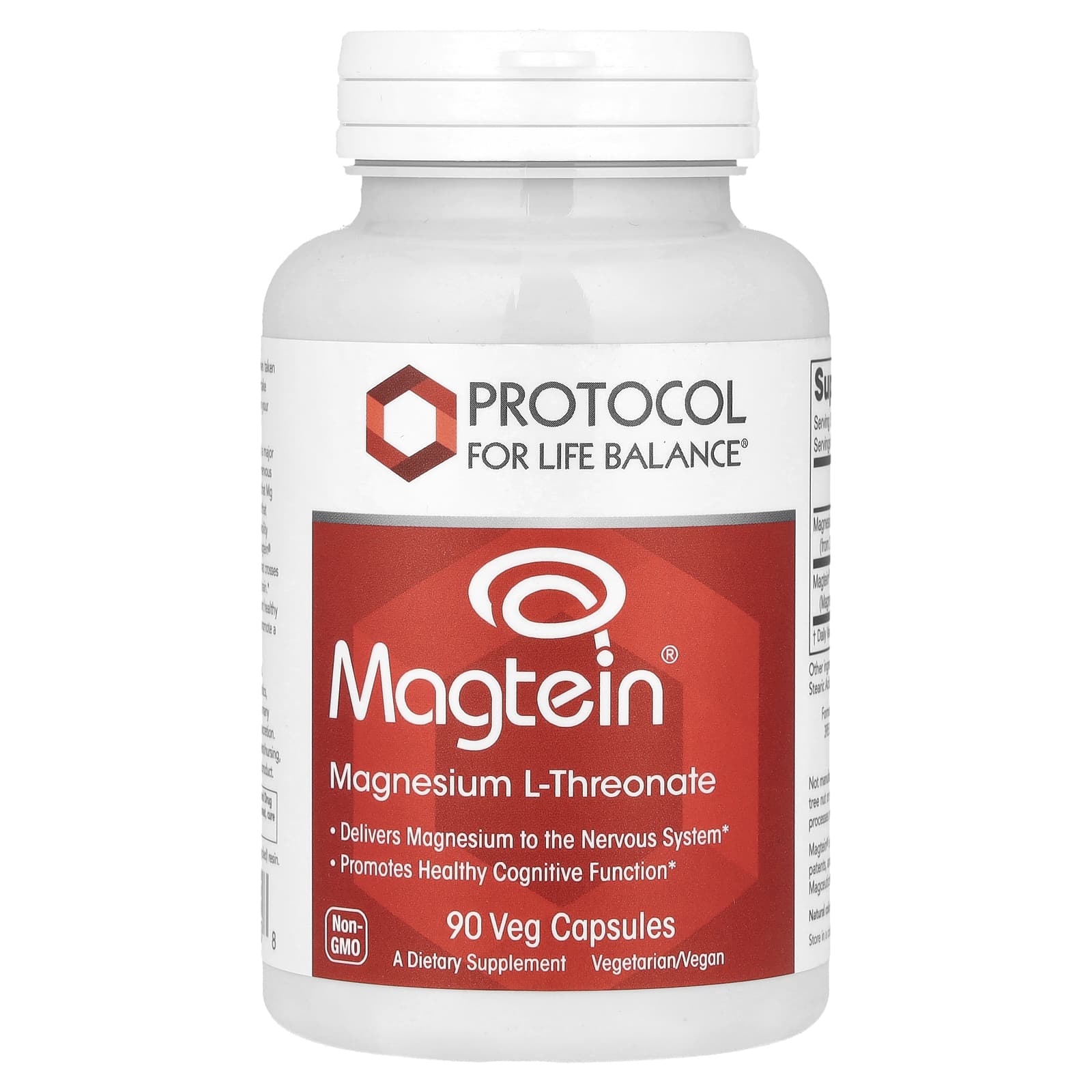 Магній L-треонат Protocol for Life Balance Magtein® Magnesium L-Threonate нервова та когнітивна підтримка, 90 веганських капсул (PRT-12390)