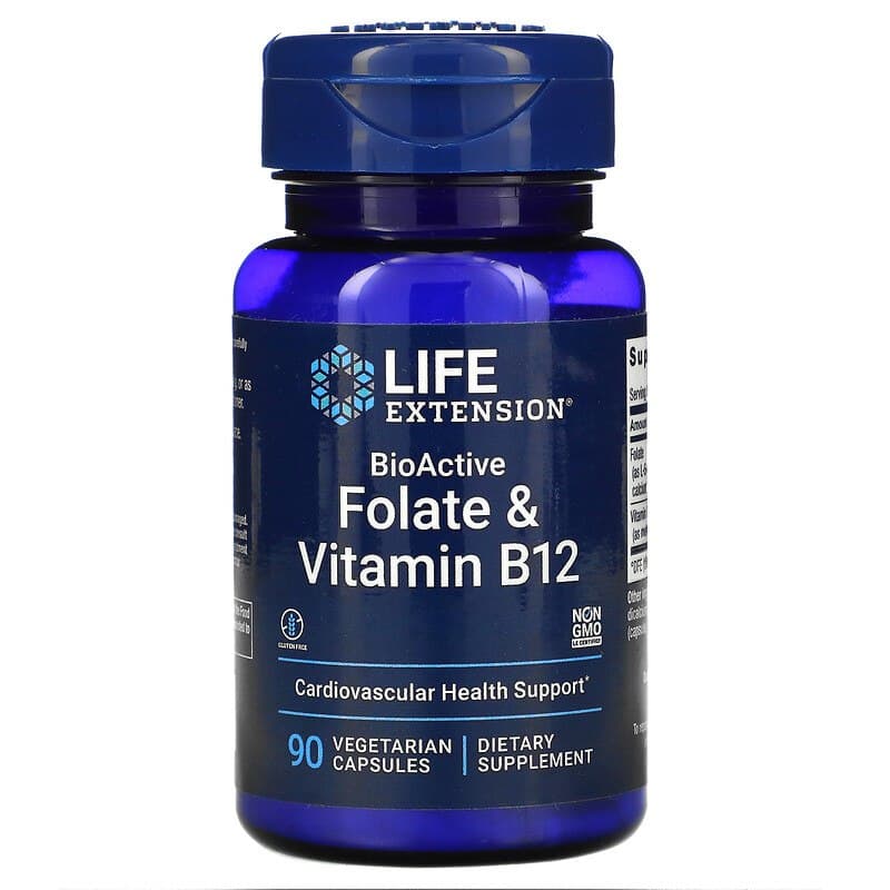 Фолієва кислота і В12 Life Extension Folate & Vitamin B12, 90 капсул (LEX-18429)
