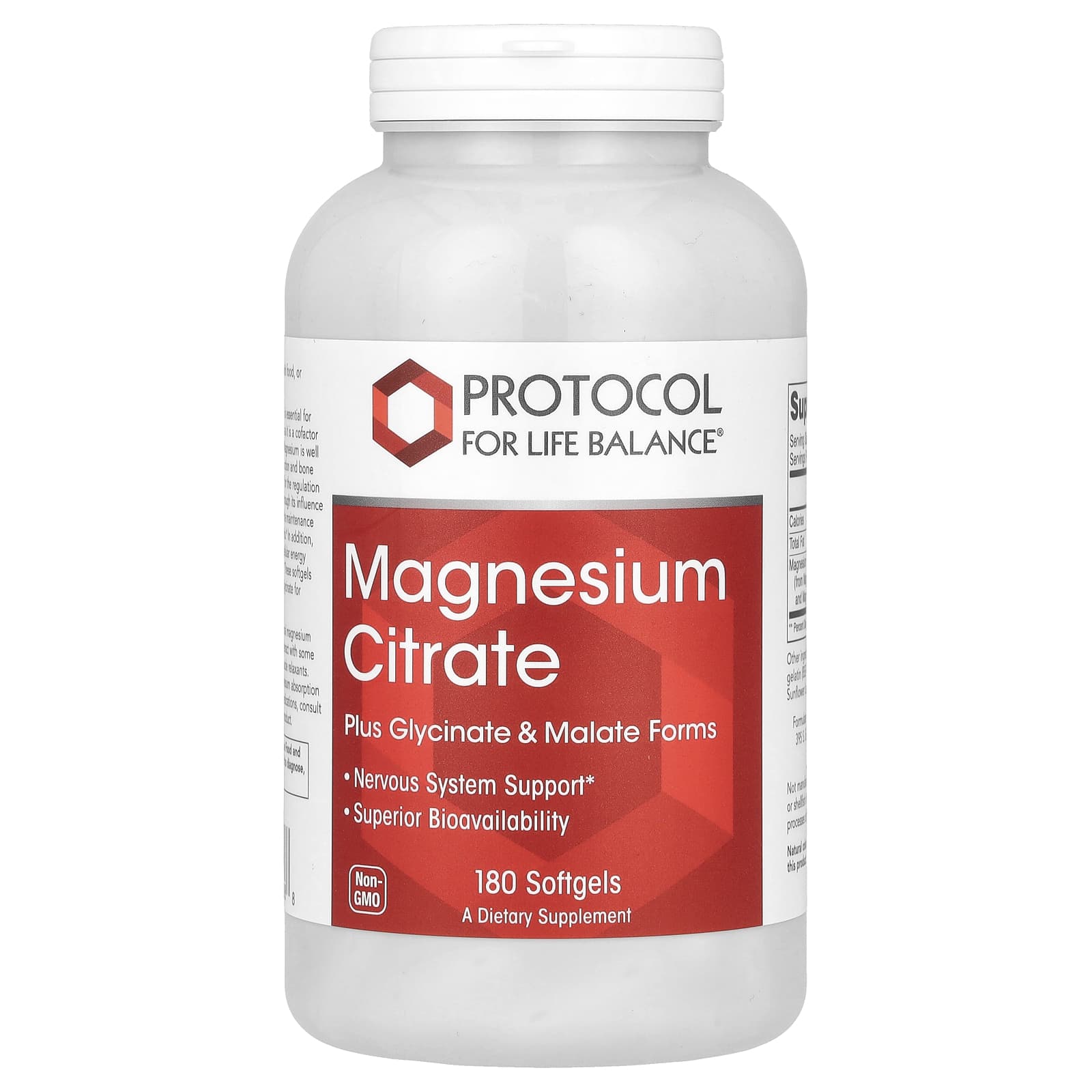 Магній цитрат Protocol for Life Balance Magnesium Citrate, 180 гелевих капсул (PRT-11298)