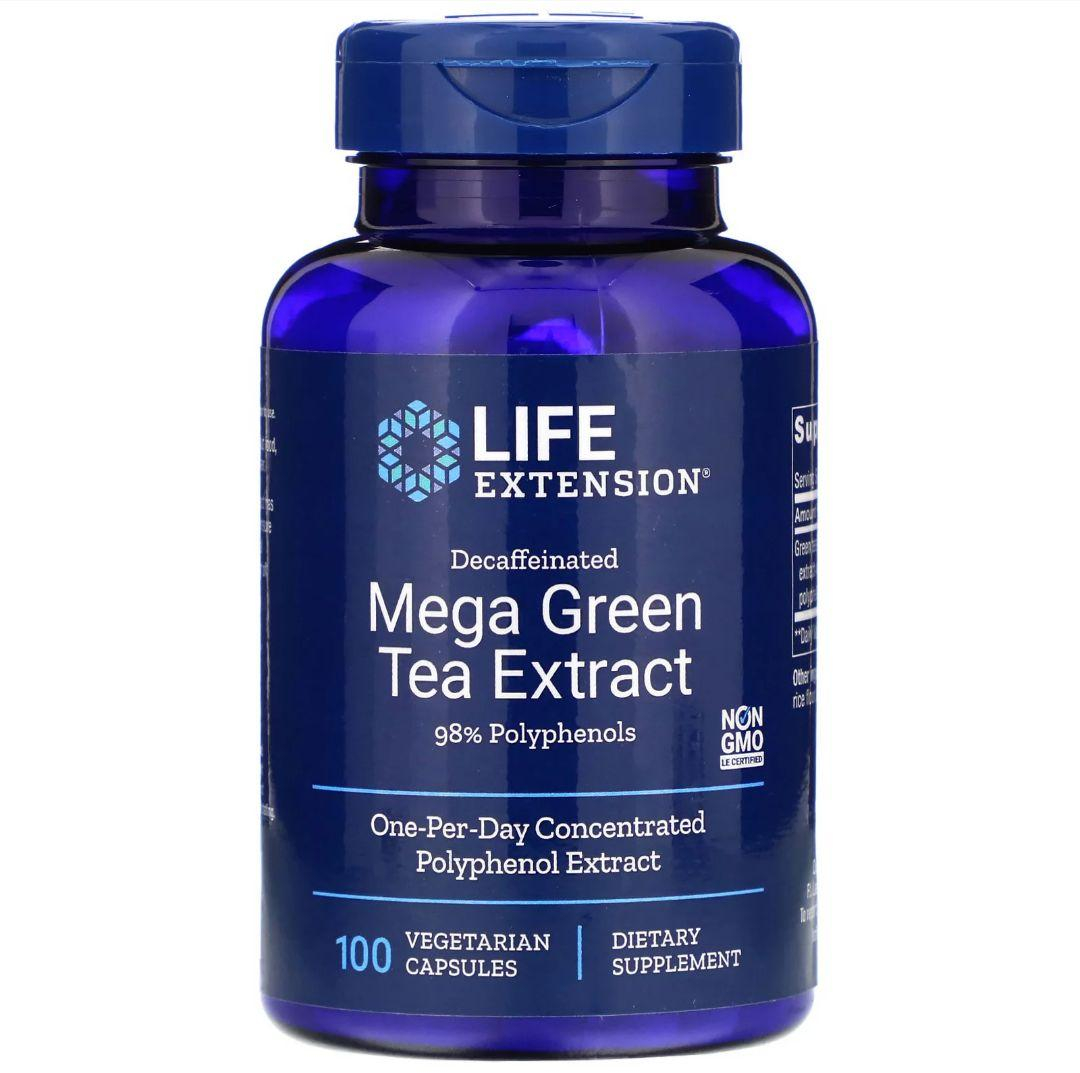 Зелений чай екстракт мега Life Extension (Green Tea) без кофеїну, 100 кап. (LEX-95410)