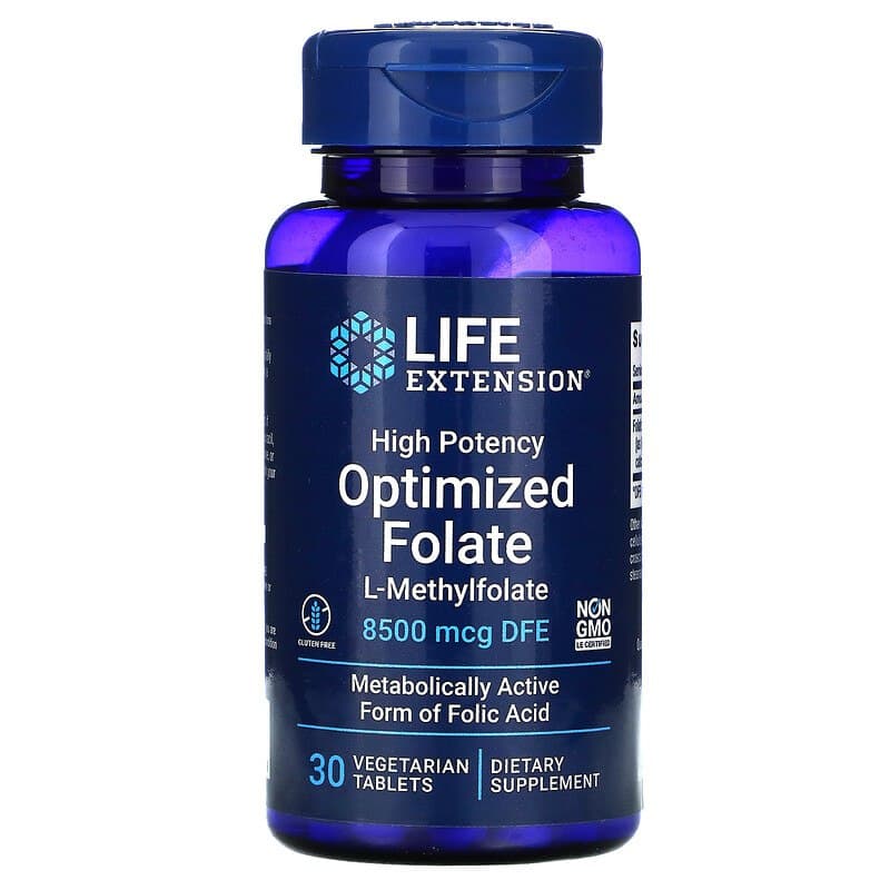 Фолат Life Extensions Optimized Folate оптимізований з високою ефективністю 8500 мкг DFE, 30 таблеток (LEX-19133)