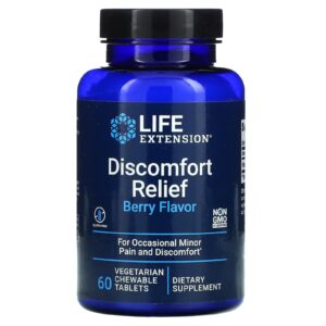 Знеболювальні таблетки Life Extension PEA Discomfort Relief смак ягід, 60 вегетаріанських жувальних таблеток (LEX-23036)