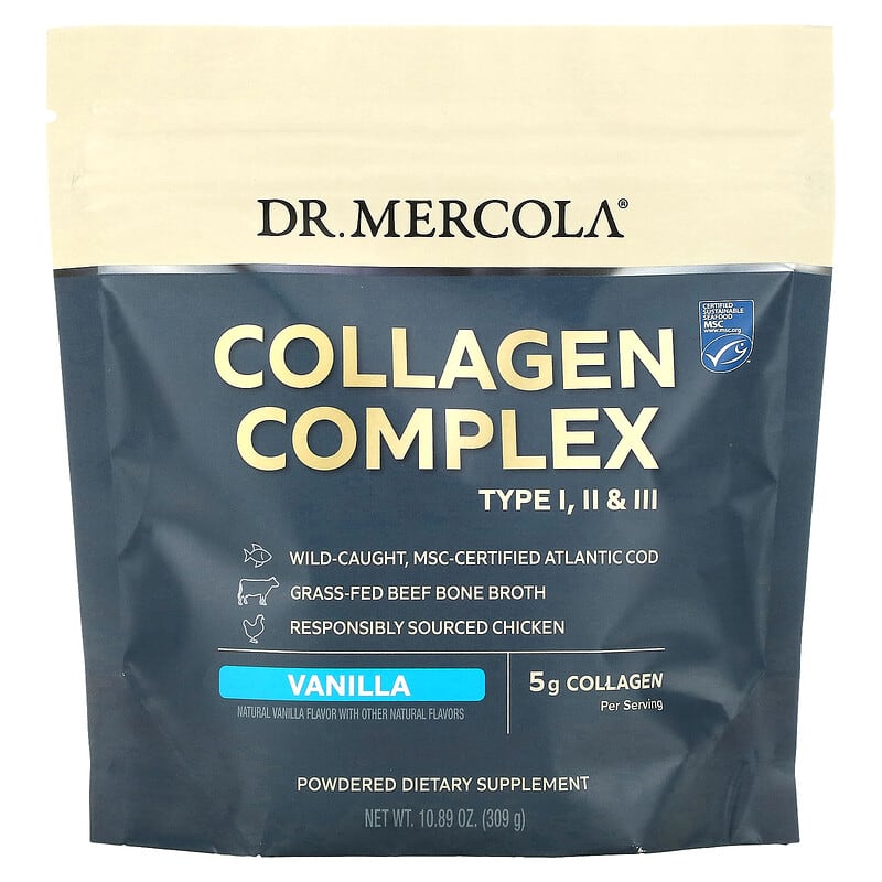 Колагеновий комплекс типів l, ll та lll Dr. Mercola Collagen Complex ваніль 5 г, 309 грам (MCL-21016)