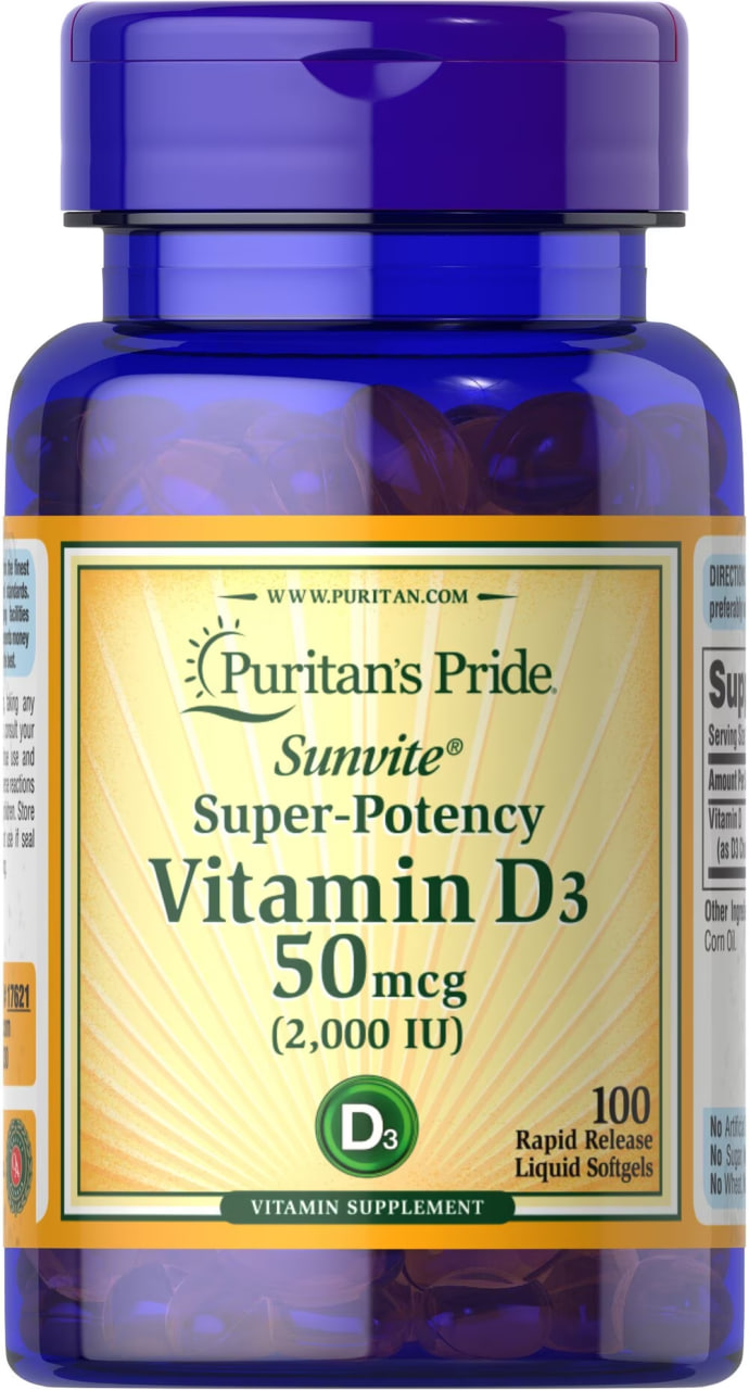 Вітамін Д3 Puritan's Pride Vitamin D3 2000 МО, 100 капсул (PTP-17621)