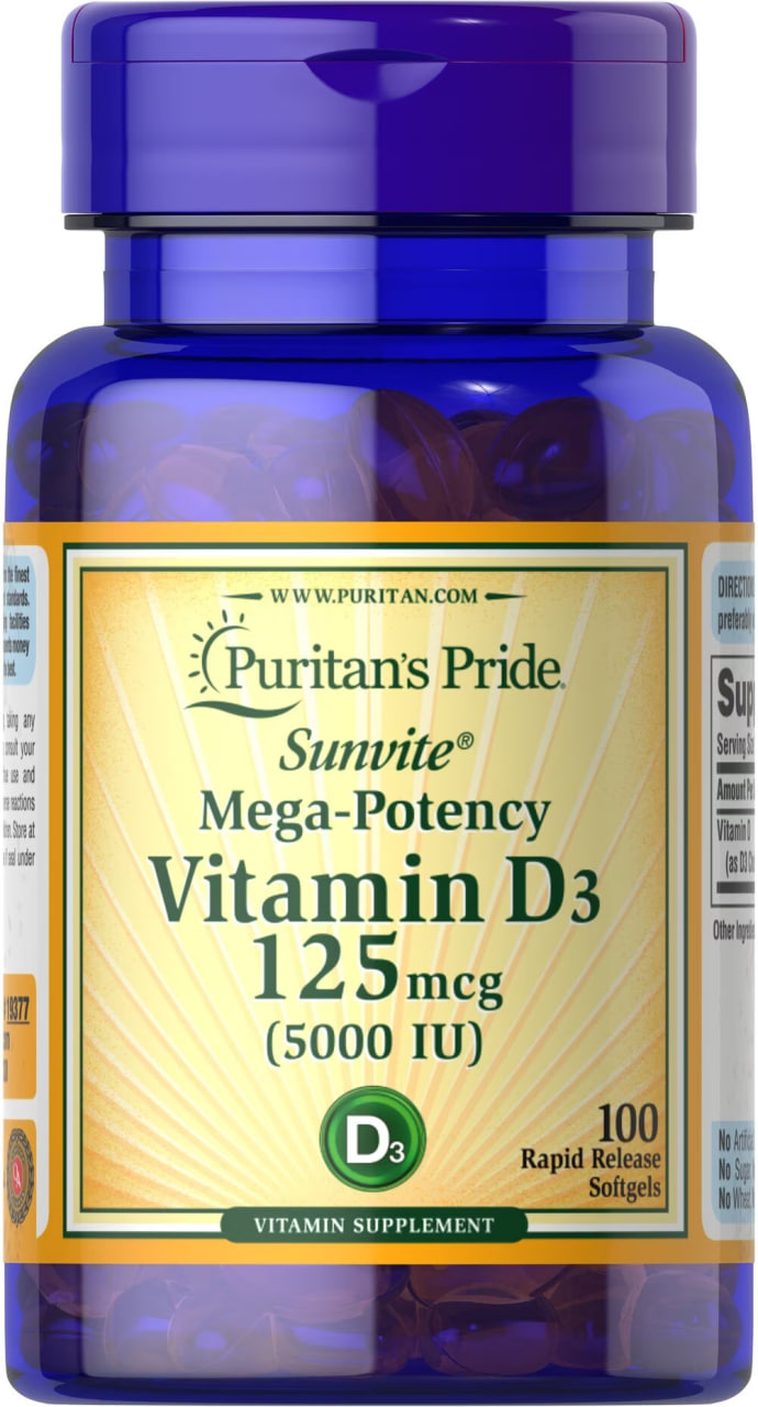 Вітамін Д3 Puritan's Pride Vitamin D3 5000 МО, 100 капсул (PTP-19377)