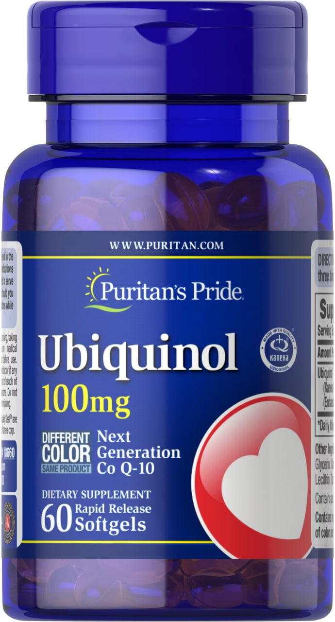 Убіхінол Puritan's Pride Ubiquinol 100 мг, 60 гелевих капсул (PTP-18660)