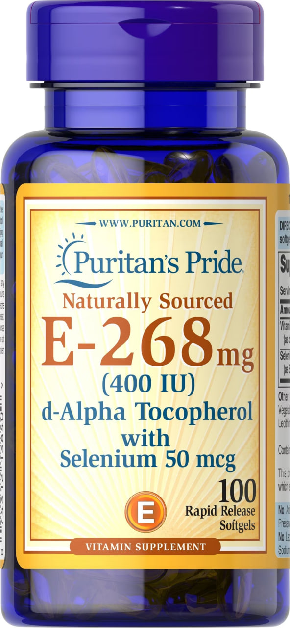Вітамін Е з селеном Puritan's Pride Vitamin E 400 МО натуральний, 100 гелевих капсул (PTP-13840)
