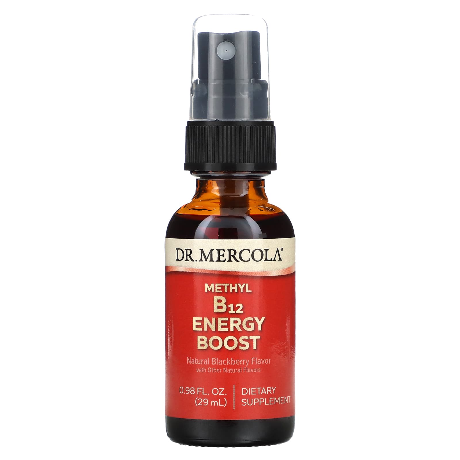 Вітамін В-12 Dr. Mercola підсилювач енергії Vitamin B12 Energy Booster смак ожини спрей, 29 мл (MCL-01044)