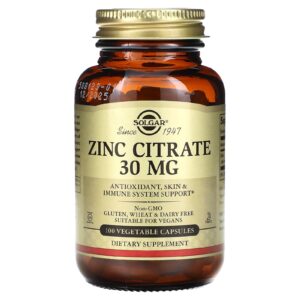 Цитрат цинку Solgar Zinc Citrate 30 мг, 100 капсул (SOL-03670)