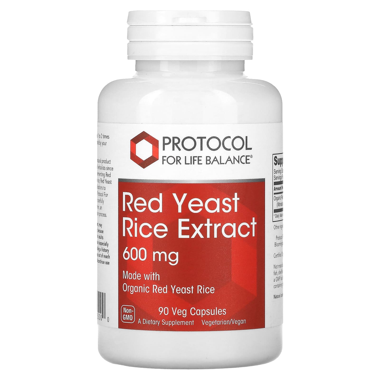 Червоний дріжджовий рис Protocol for Life Balance Red Yeast Rice Extract екстракт 600 мг, 90 веганських капсул (PRT-13500)