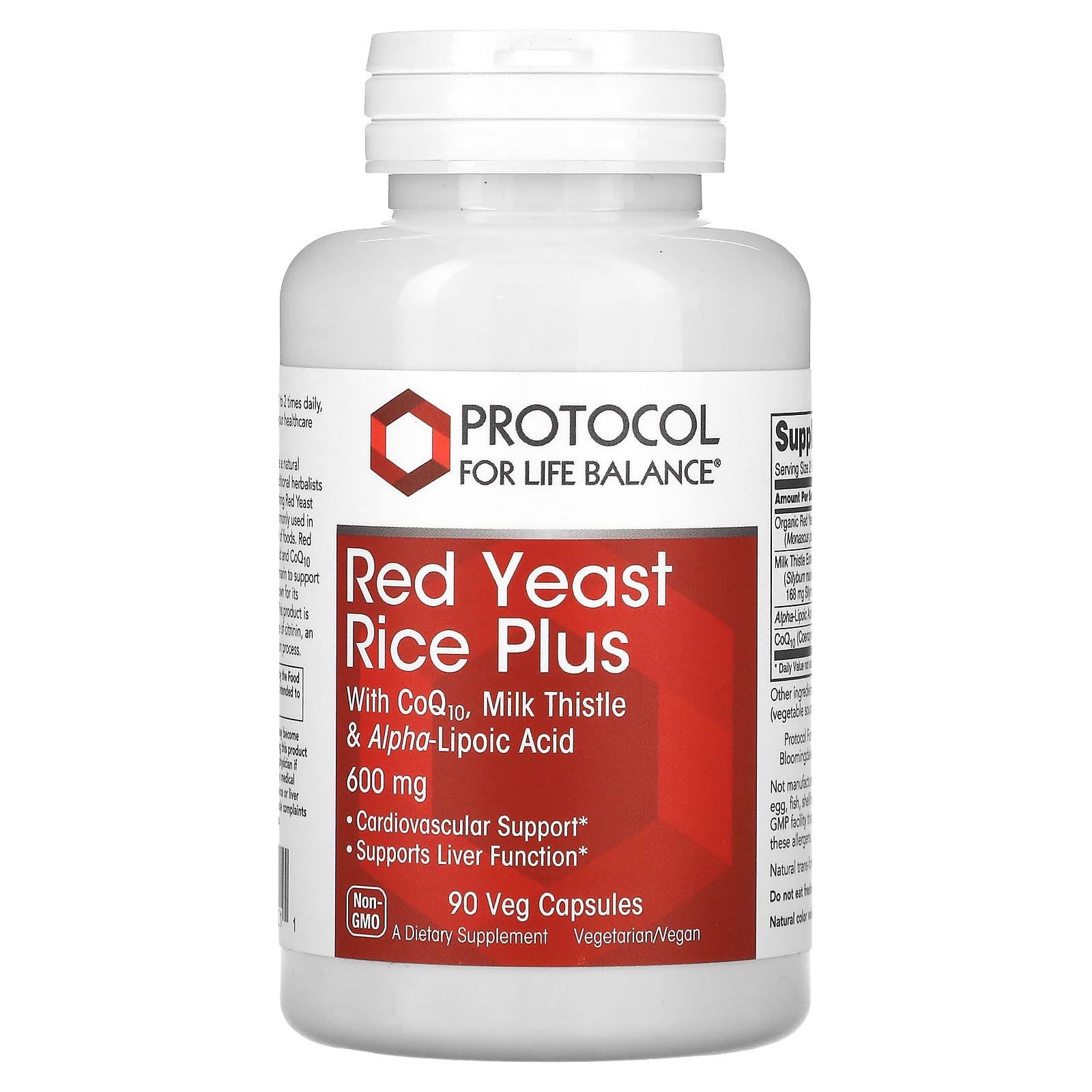 Червоний дріжджовий рис комплекс Protocol for Life Balance Red Yeast Rice Plus with CoQ10 Milk Thistle & Alpha-Lipoic Acid підтримка печінки ,серця і судин 600 мг, 90 веганських капсул (PRT-13321)