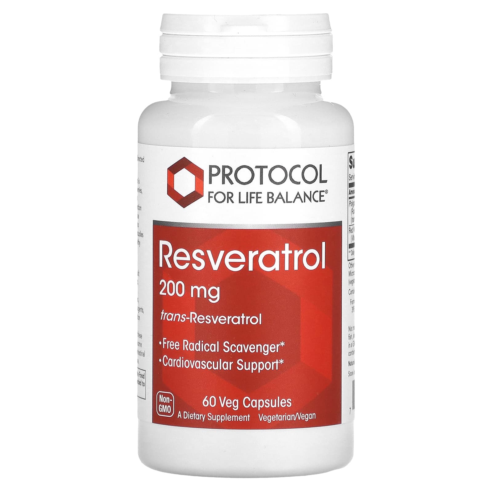 Ресвератрол Protocol for Life Balance Resveratrol 200 мг, 60 веганських капсул (PRT-13353)