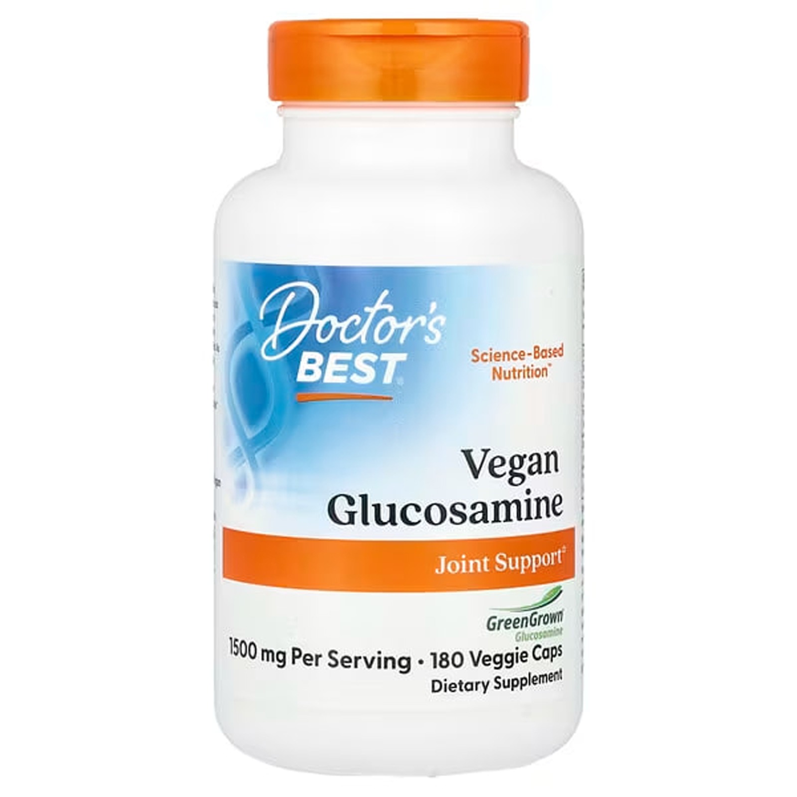 Глюкозамін сульфат Doctor's Best Vegan Glucosamine Sulfate with GreenGrown Glucosamine 1500 мг, 180 веганських капсул (750 мг у капсулі) (DRB-00451)