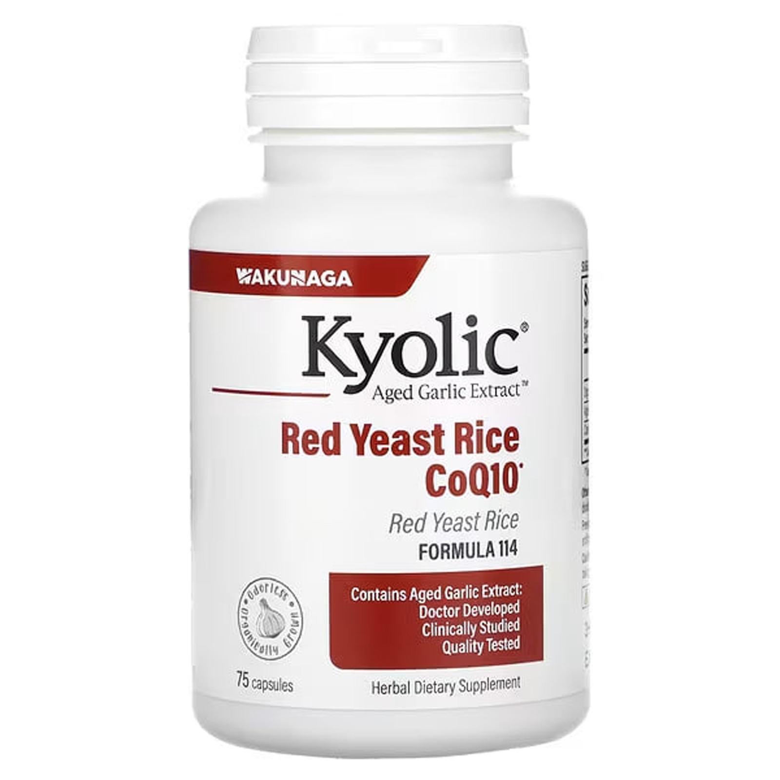 Червоний дріжджовий рис, екстракт часнику та CoQ10 Kyolic Garlic Red Yeast Rice Plus CoQ10, 75 капсул (WAK-11441)