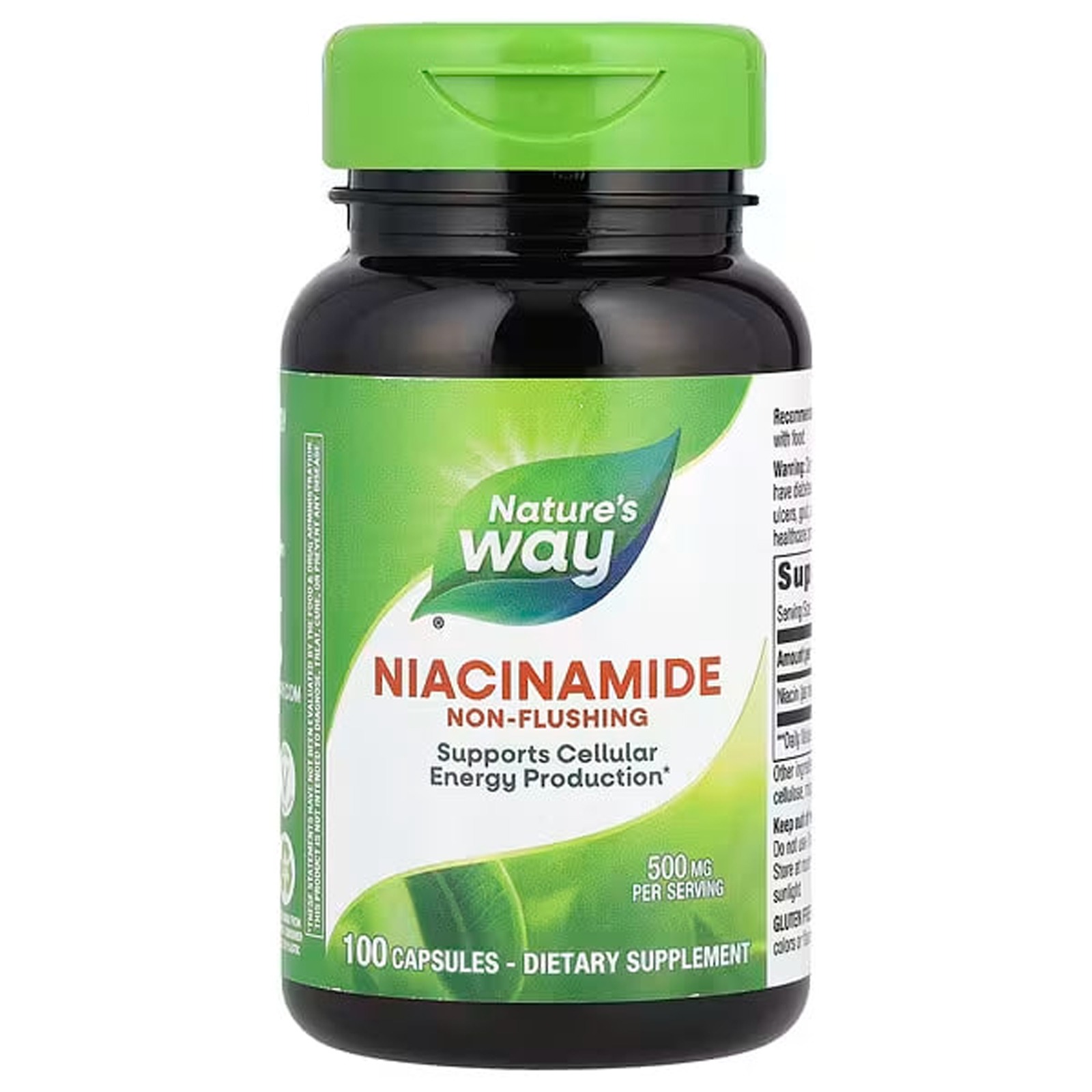 Вітамін В3 Nature's Way Niacinamide 500 мг не викликає почервоніння, 100 веганських капсул (NWY-40480)