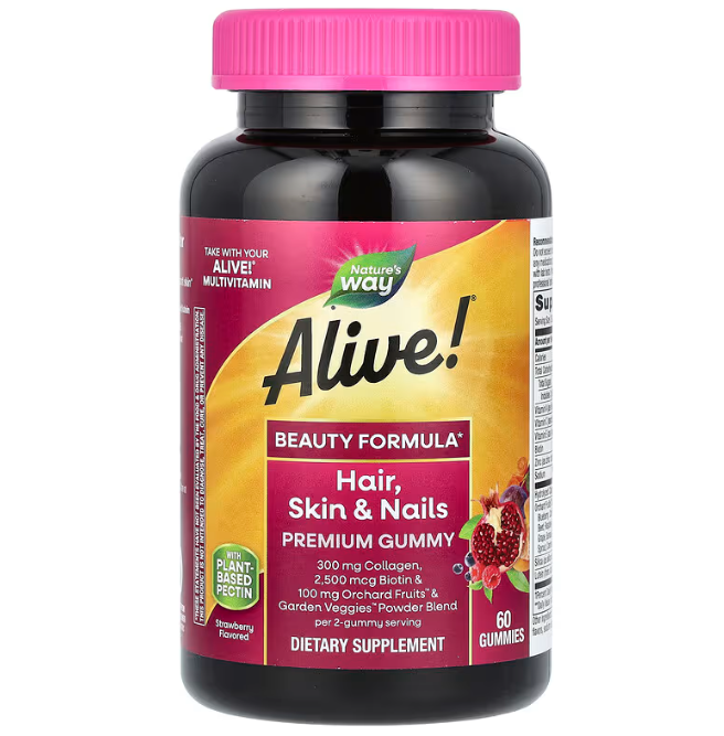 Вітаміни для волосся Nature's Way шкіри і нігтів з колагеном Skin, Nails, Hair with Collagen полуниця, 60 жувальних цукерок (NWY-11973)