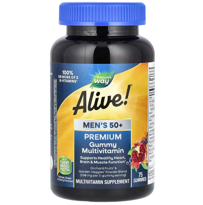 Мультивітаміни для чоловіків 50 + Nature's Way Alive! Men's Multi-Vitamin Multi-Mineral, 75 таблеток (NWY-15898)