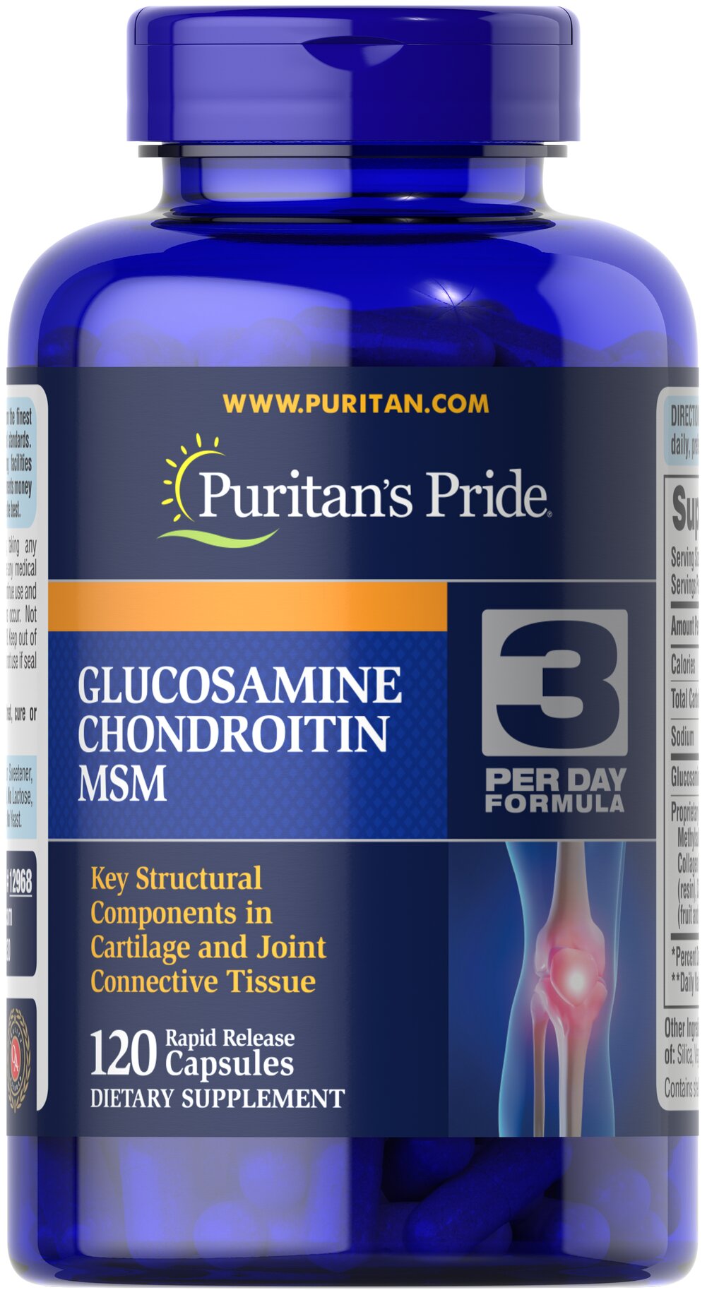 Глюкозамін хондроїтин і МСМ Puritan's Pride Glucosamine Chondroitin MSM подвійна сила, 120 капсул (PTP-27812)