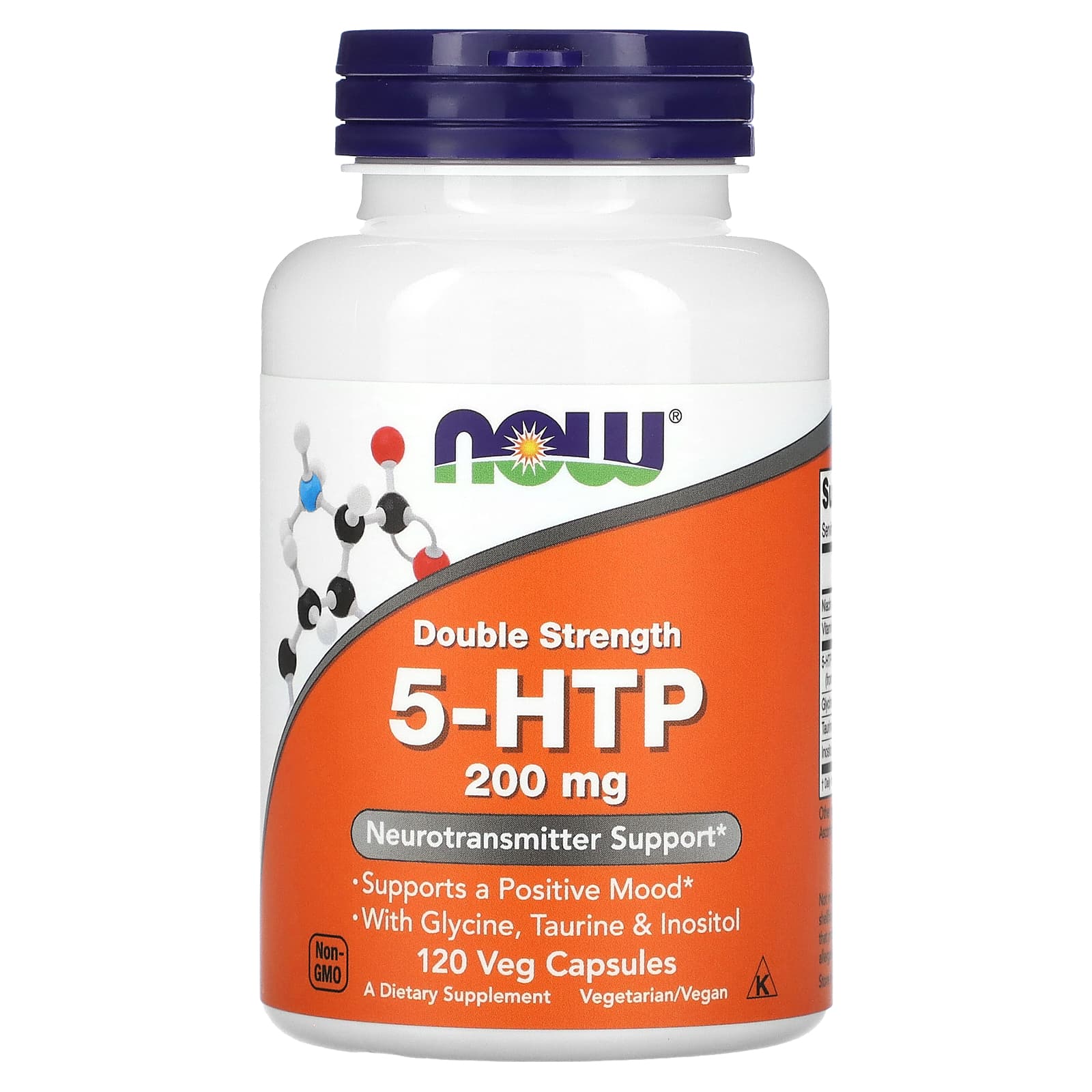 5-HTP NOWFoods 5-гідрокситриптофан 5-HTP подвійна сила 200 мг, 120 вегетаріанських капсул (NOW-00111)