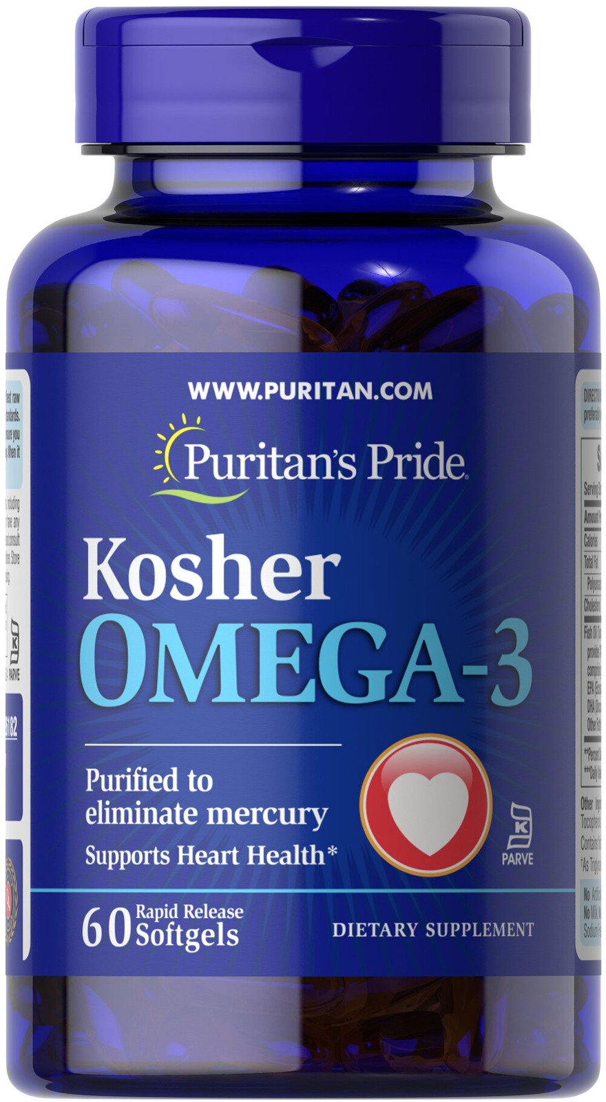 Омега-3 кошерний Puritan's Pride Kosher Omega-3 with EPA & DHA 742 мг, з ЕПК та ДГК, 60 гелевих капсул (PTP-00178)