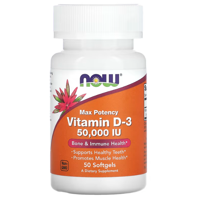 Вітамін D3 Now Foods Vitamin D-3 50000 МО максимальна ефективність, 50 гелевих капсул (NOW-00378)