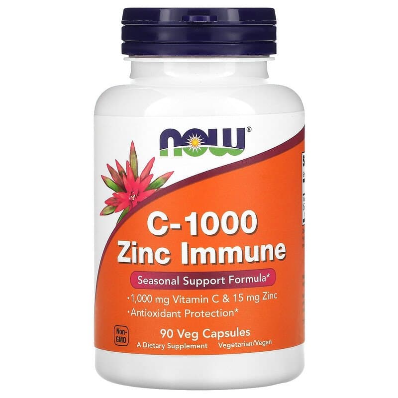 Вітамін С та цинк для імунітету Now Foods C-1000 Zinc Immune 1000 мг/15 мг, 90 вегетаріанських капсул (NOW-00694)