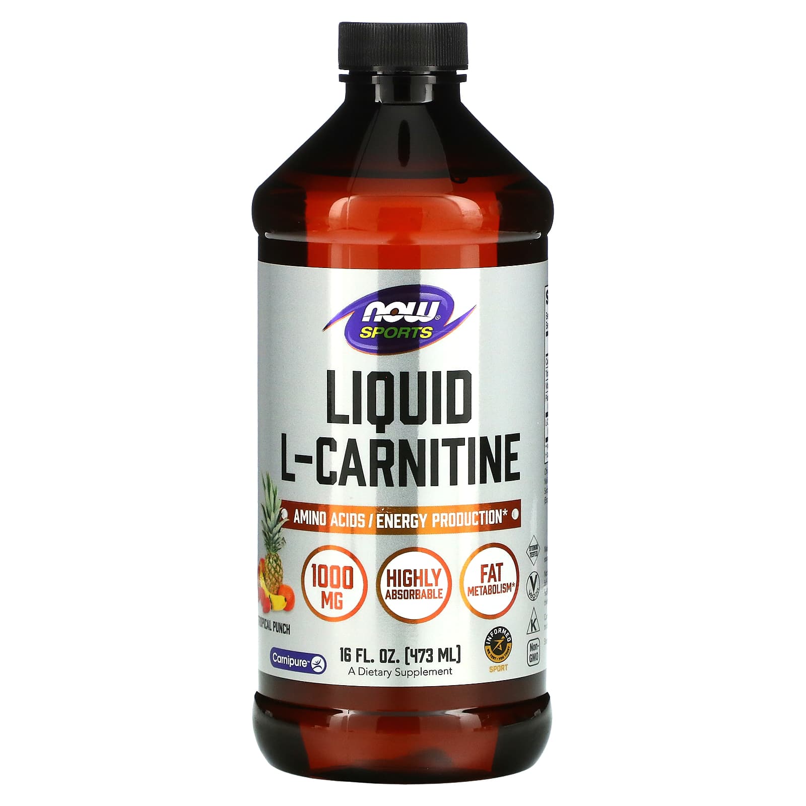 L-карнітин Now Foods L-Carnitine Sports рідкий тропічний пунш 1000 мг, 473 мл (NOW-00066)