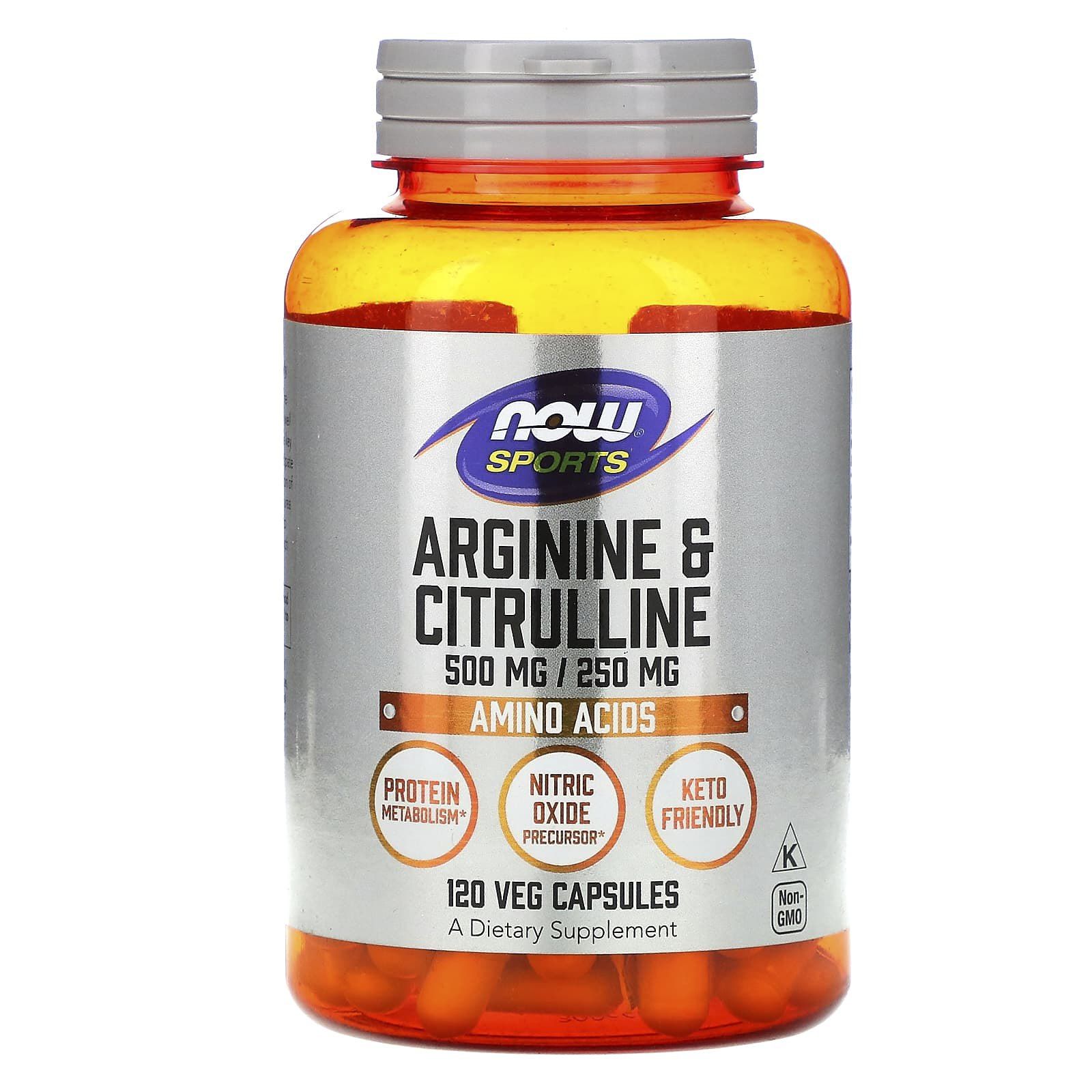 Аргінін та цитрулін Now Foods Arginine & Citrulline Sports 500 мг/250 мг, 120 вегетаріанських капсул (NOW-00037)