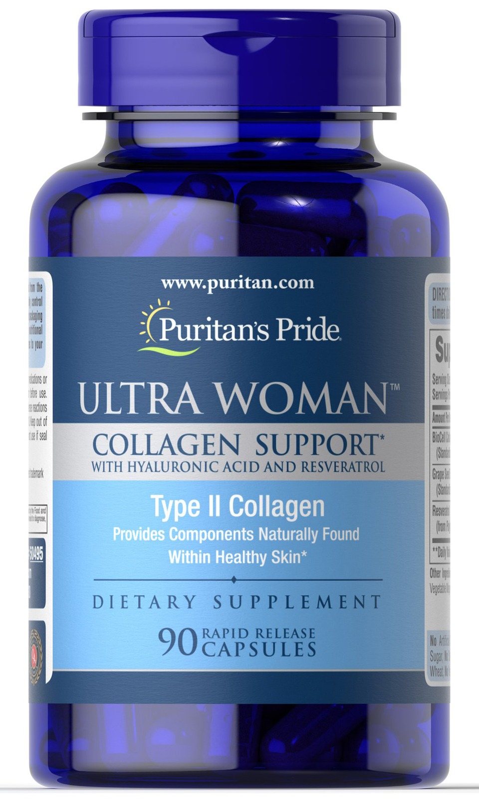 Добавка для підтримки колагену Puritan's Pride Ultra Woman Collagen Support with Hyaluronic Acid з гіалуроновою кислотою, 1000 мг, 90 капсул (PTP-50495)