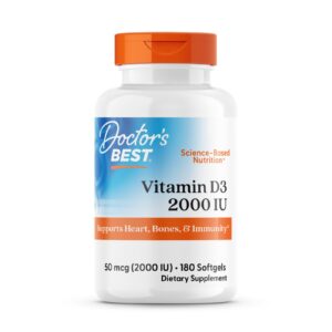 Вітамін D3, Vitamin D3, Doctor’s Best, 50 мкг (2000 МО), 180 гелевих капсул