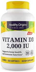 Вітамін D3, Vitamin D3, Healthy Origins, 2000 МО, 360 гелевих капсул