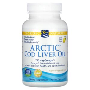 Риб’ячий жир з печінки тріски, Cod Liver Oil, Nordic Naturals, лимон, арктичний, 1000 мг, 90 капсул