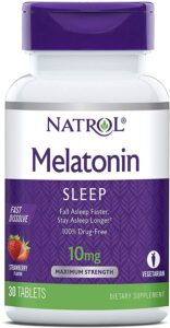 Мелатонін, Melatonin, Natrol, швидкорозчинний, смак полуниці, 10 мг, 30 таблеток