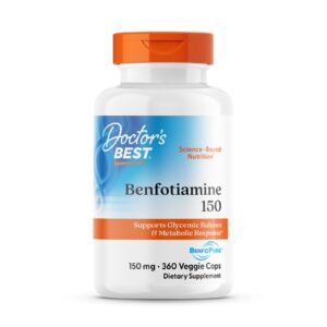 Бенфотіамін, Benfotiamine with BenfoPure, Doctor’s Best, з BenfoPure, 150 мг, 360 веганських капсул