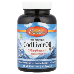Риб’ячий жир, Cod Liver Oil, Carlson, норвезький, 250 міні гелевих капсул