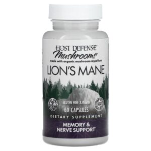 Їжовик гребінчастий, Lion’s Mane, Fungi Perfecti, Host Defense, підтримка пам’яті та нервів, 1 г, 60 вегетаріанських капсул