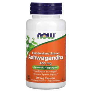 Ашваганда, Ashwagandha, Now Foods, стандартизований екстракт, 450 мг, 90 вегетаріанських капсул