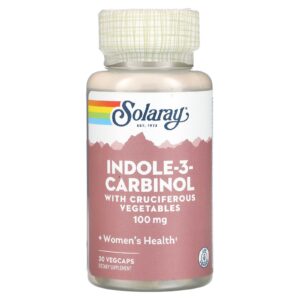 Індол-3-карбінол, підтримка балансу естрогену, Indole-3-Carbinol, Solaray, 100 мг, 30 вегетаріанських капсул