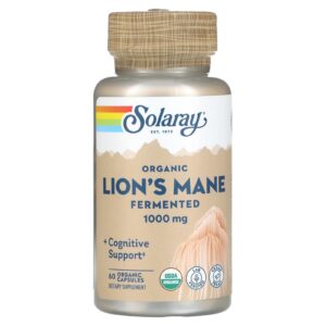 Їжовик гребінчастий, Lion’s Mane, Solaray, органік, ферментований, 1000 мг, 60 органічних капсул (500 мг у капсулі)