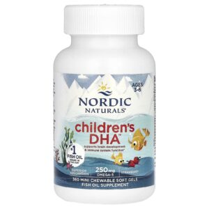 Риб’ячий жир для дітей, Children’s DHA, Nordic Naturals, вік 3-6 років, полуниця, 360 міні-жувальних м’яких гелів